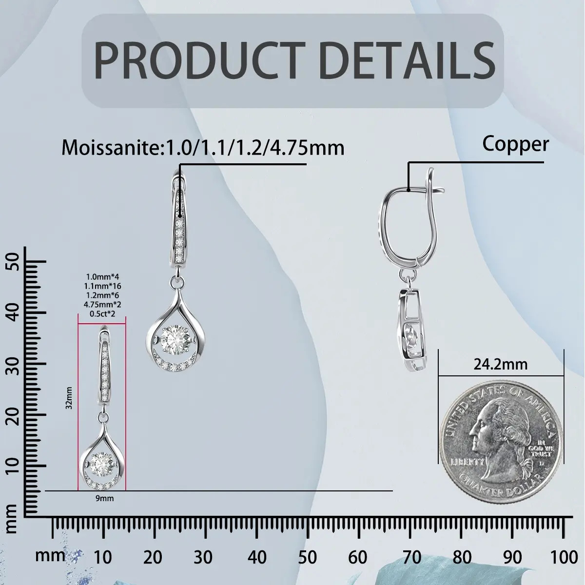 18K Gold-Plated Moissanite Drop Earrings – Elegant Gift for Any Occasion