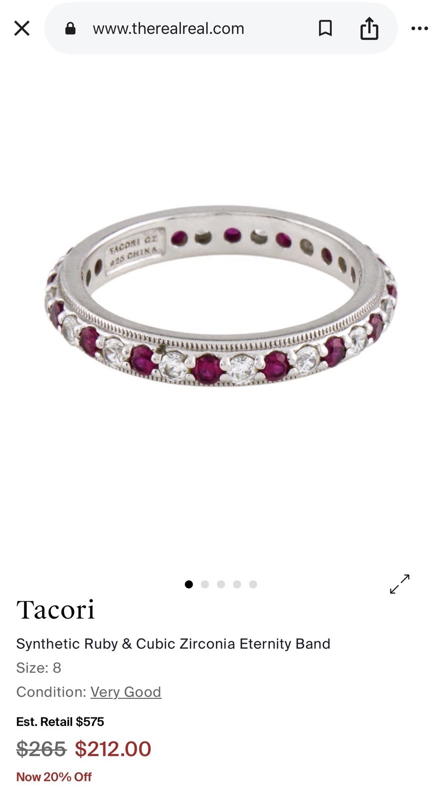 Tacori CZ 925 sybthetic ruby & cubic zirconia eternity band In very good