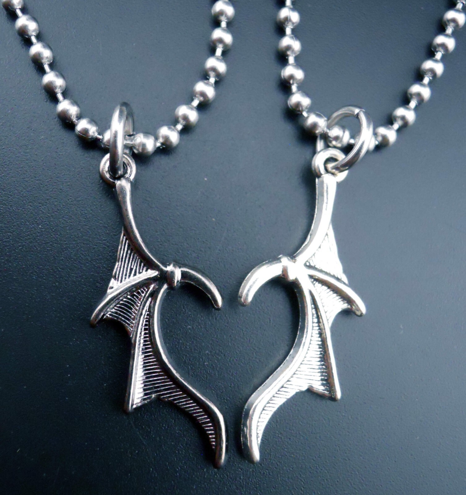 Couple Necklaces Stainless Chains New Goth Pendants Gothic Bat Wings Heart