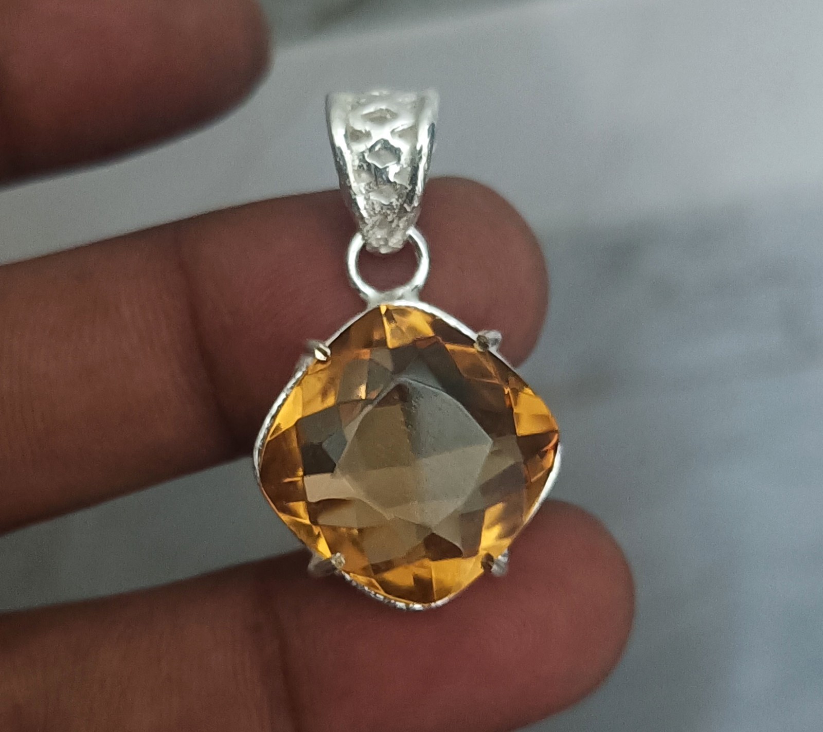 Certified Natural Brown Citrine Gemstone 925 Sterling Silver Pendant 31.55 Ct