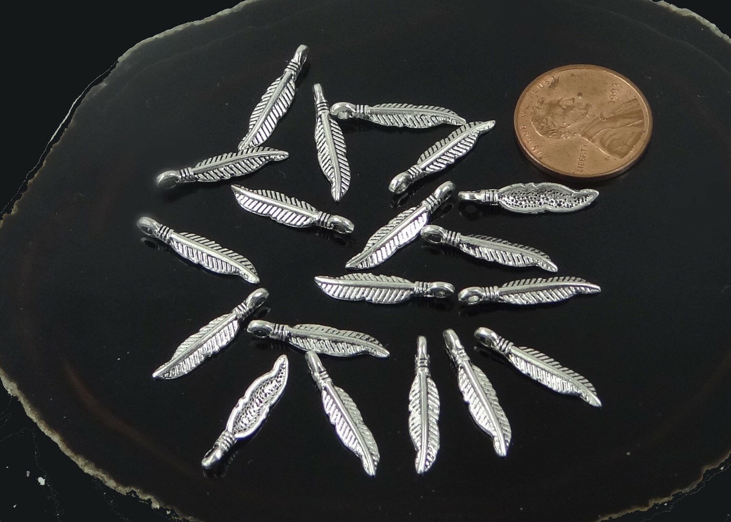 20 Feather Charms Antique Silver Pewter Bohemian Boho Pendants Charms 19x4mm
