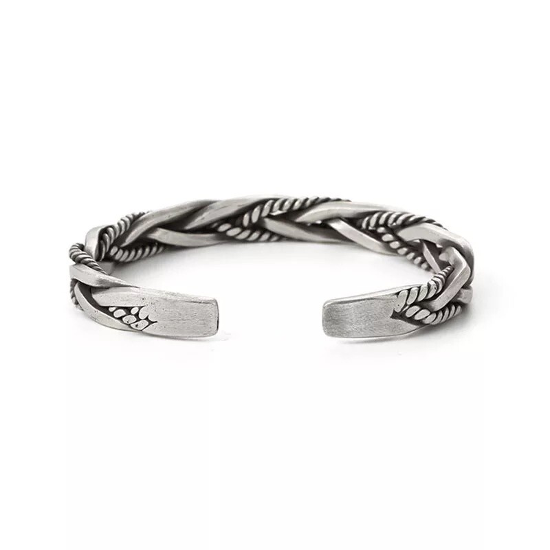 ZARD Men Twist Cable Cuff Bangle Statment Bracelet in 925 Sterling Silver