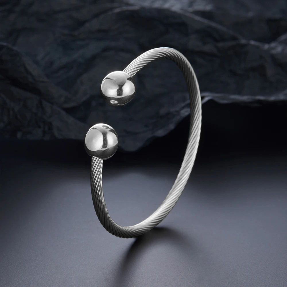 Unisex Stainless Steel Braided Open Cuff Bracelet Gold Silver Ball