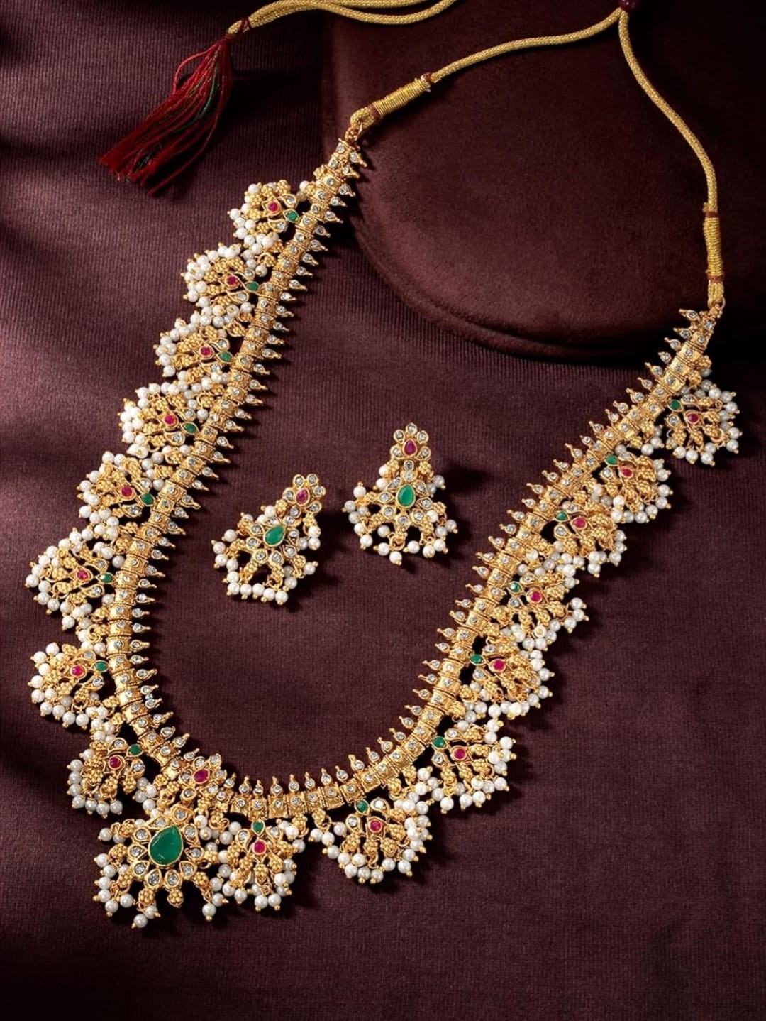 Indian Bollywood Traditional South Indian Necklace Set With Matching Earrings