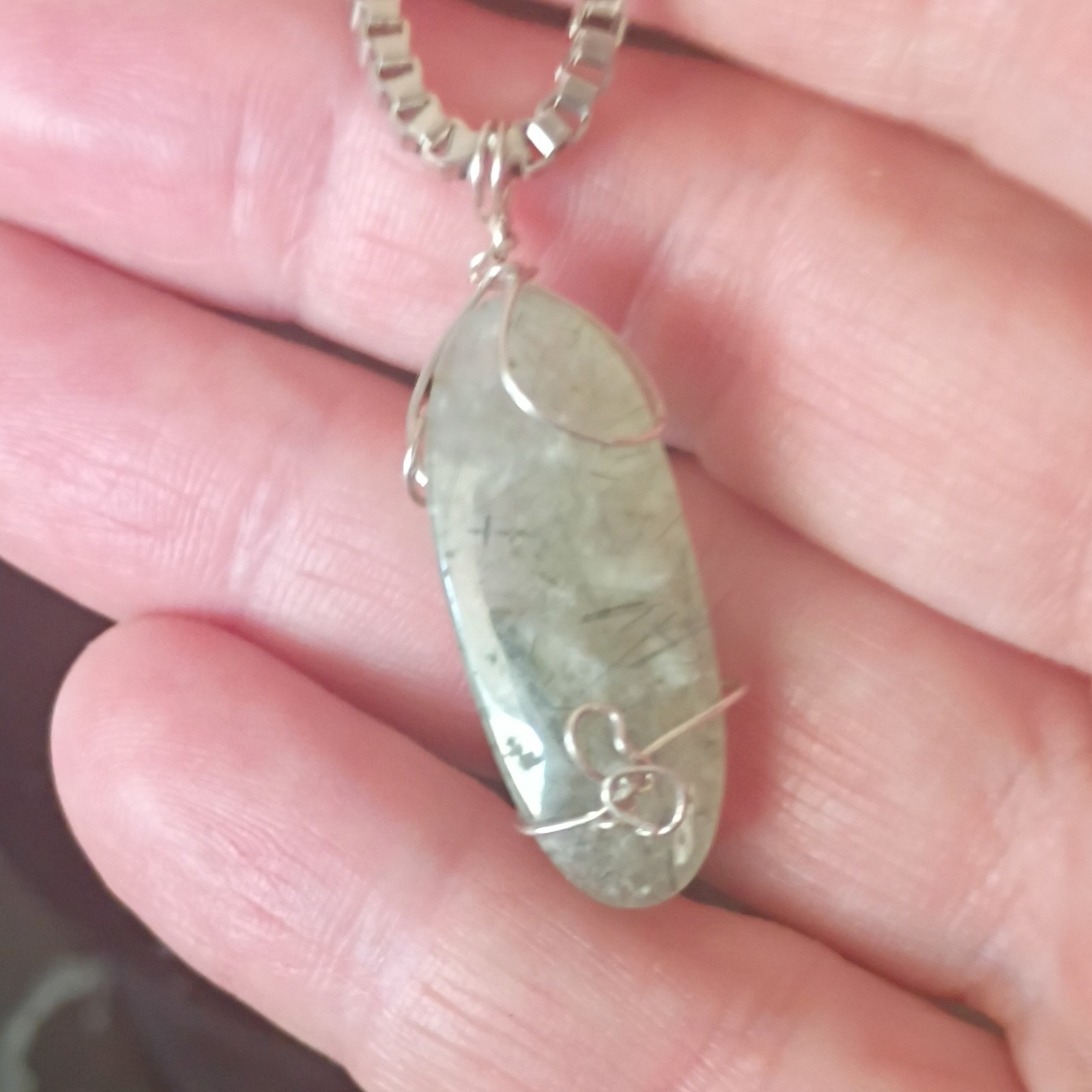 Adventurine Oval 1 In. Oval Centerpiece Wire Wrapped Necklace Gender Neutral.