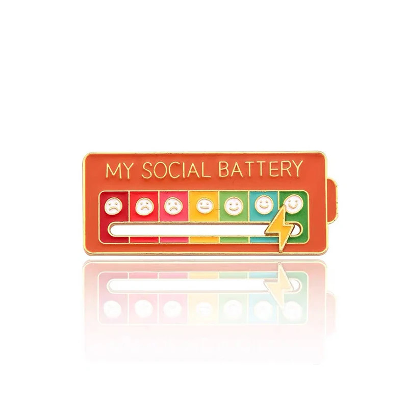 Funny Social Battery Slider Pin – 7-Mood Expression Badge, Cute Interactive Pi