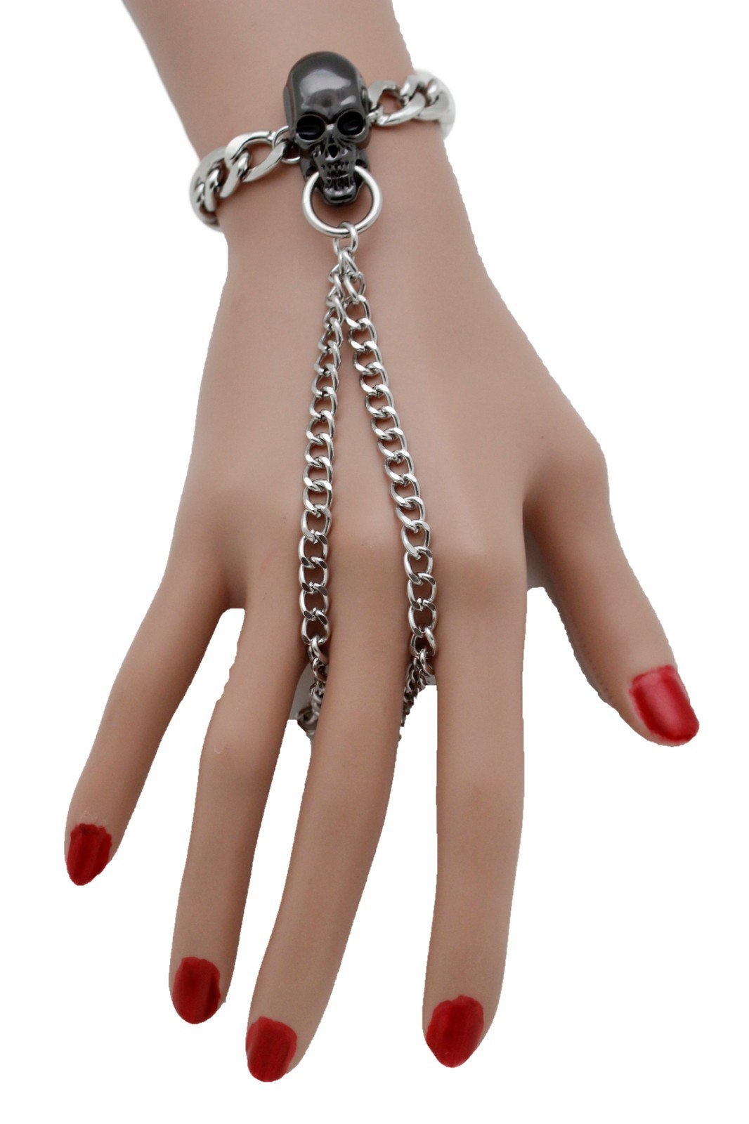 Hot Women Silver Metal Hand Chain Skull Bracelet Biker Punk Rock Fashion Jewelry