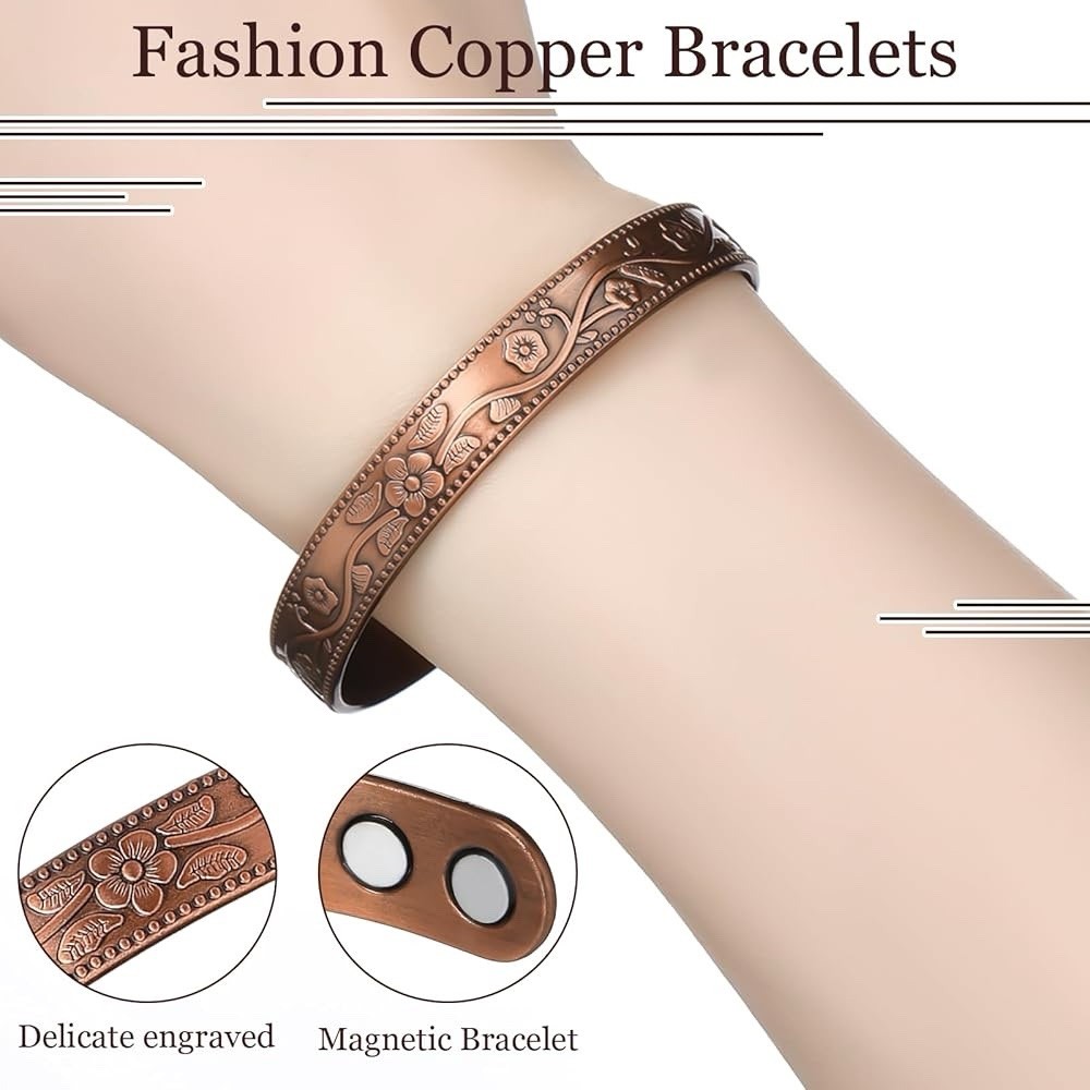 Copper Magnetic Therapy Bracelet High Power Pain Arthritis Magnets 99.9% Copper