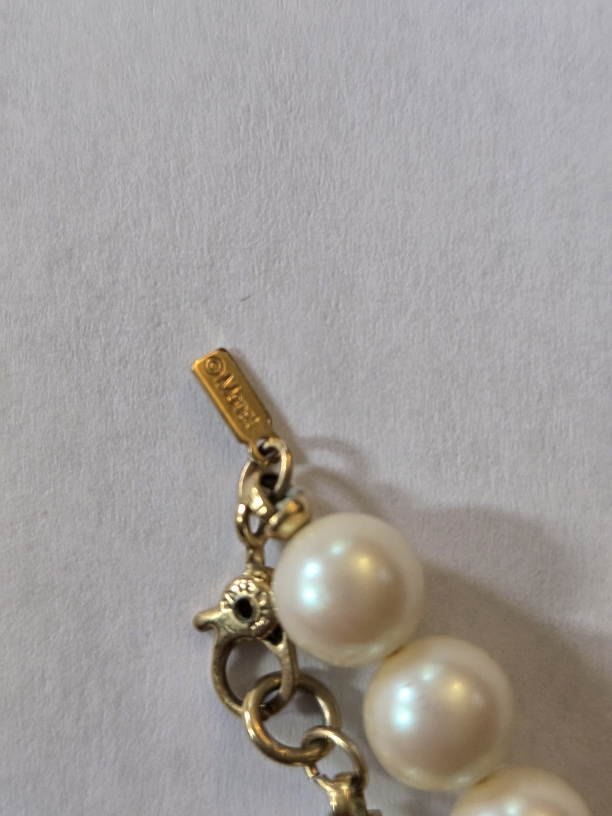 Simulated Round Pearl Choker Necklace, Lobster Clasp, Signed Monet