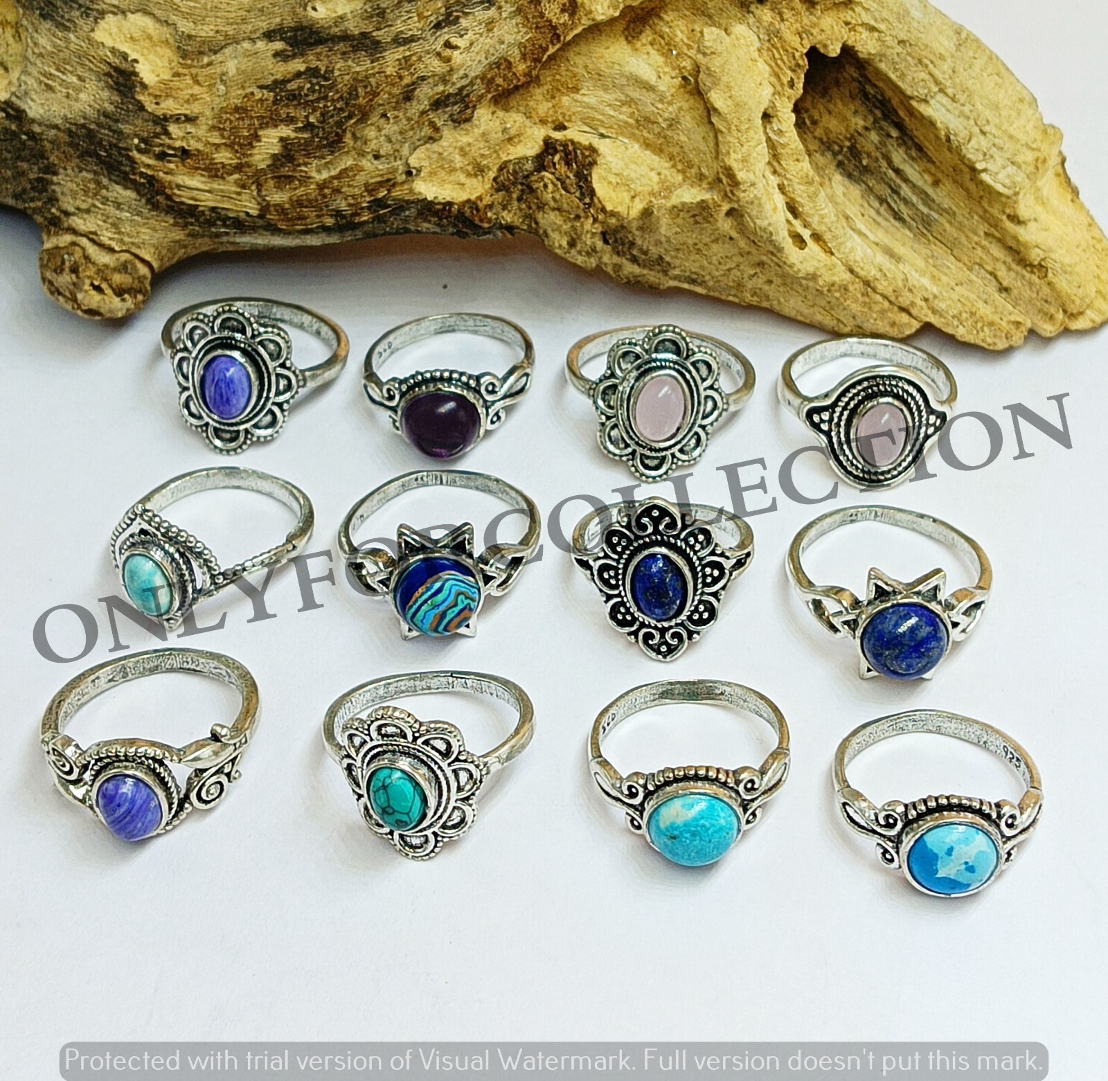 Sale Larimar & Mix Gemstone 925 Sterling Silver Plated Handmade 25 PCs Rings Lot