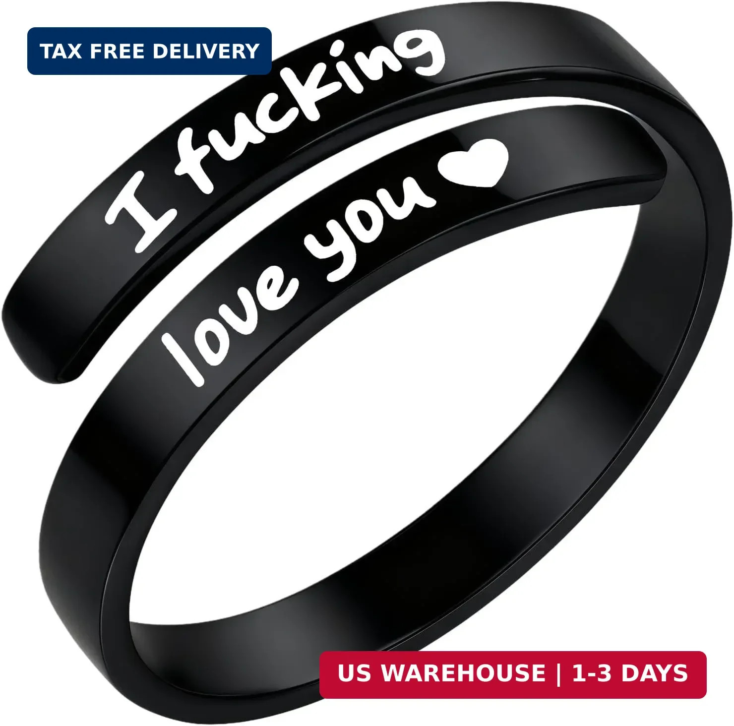 I Fcking Love You Ring, Stainless Steel Engraved Inspirational Words Heart Open