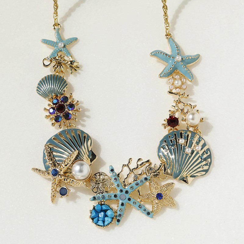 Starfish Seashell Necklace Pearls Beach Nautical Statement Jewelry Pendant Chain