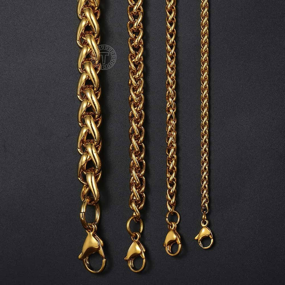 3/4/5/6/8mm Wheat Spiga Chain Stainless Steel Necklace Gold/Silver Men Link
