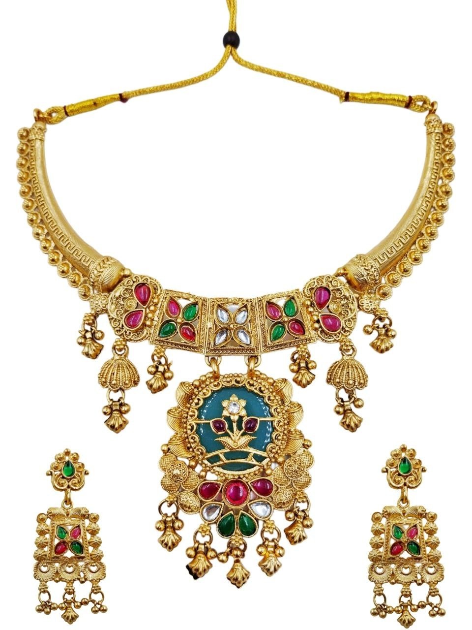 Indian Necklace Jewelry Bollywood Gold Heritage Bridal Earring Kundan Choker Set