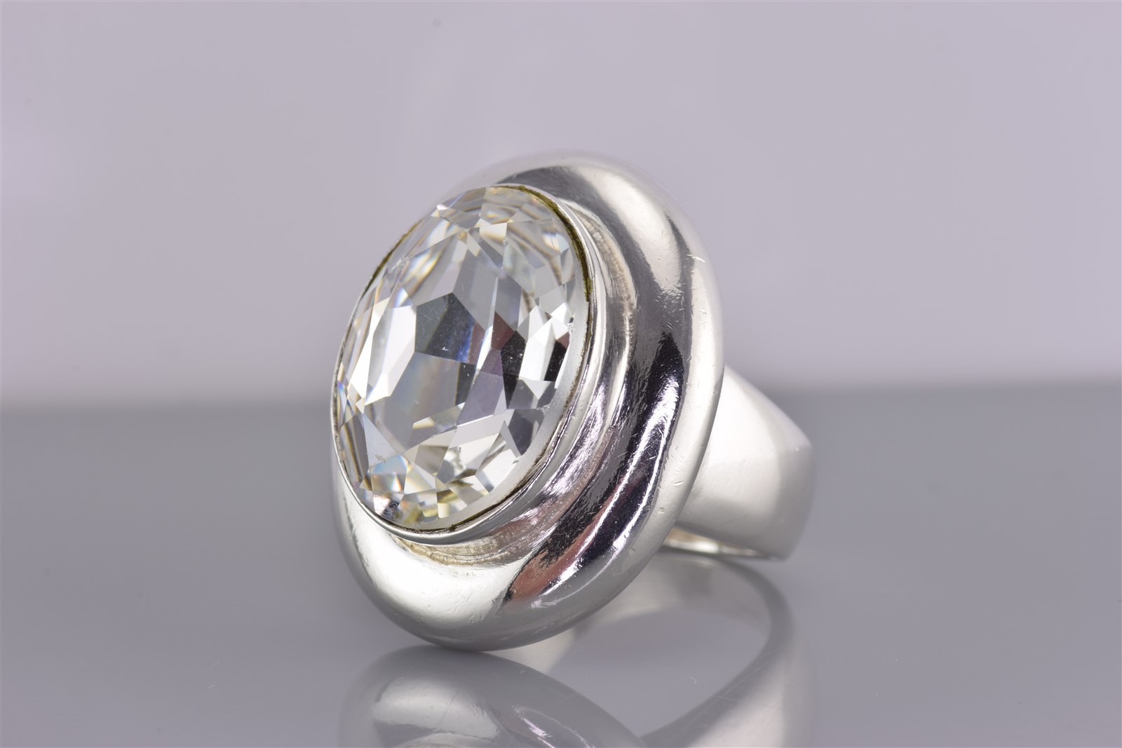 Chunky BIG Sterling Silver Oval Cubic Zirconia Statement Band Ring 30g 925 Sz: 7