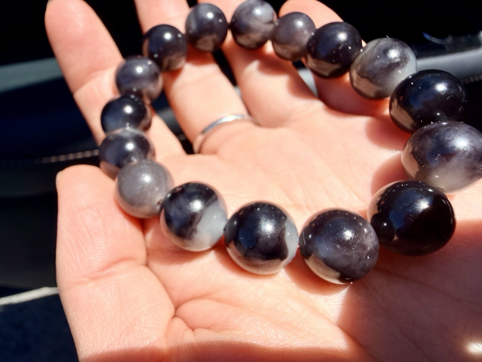 Nephrite Hetian Jade bracelet 13m Qinghua Style Emperor purple Half Half 和田玉帝王紫