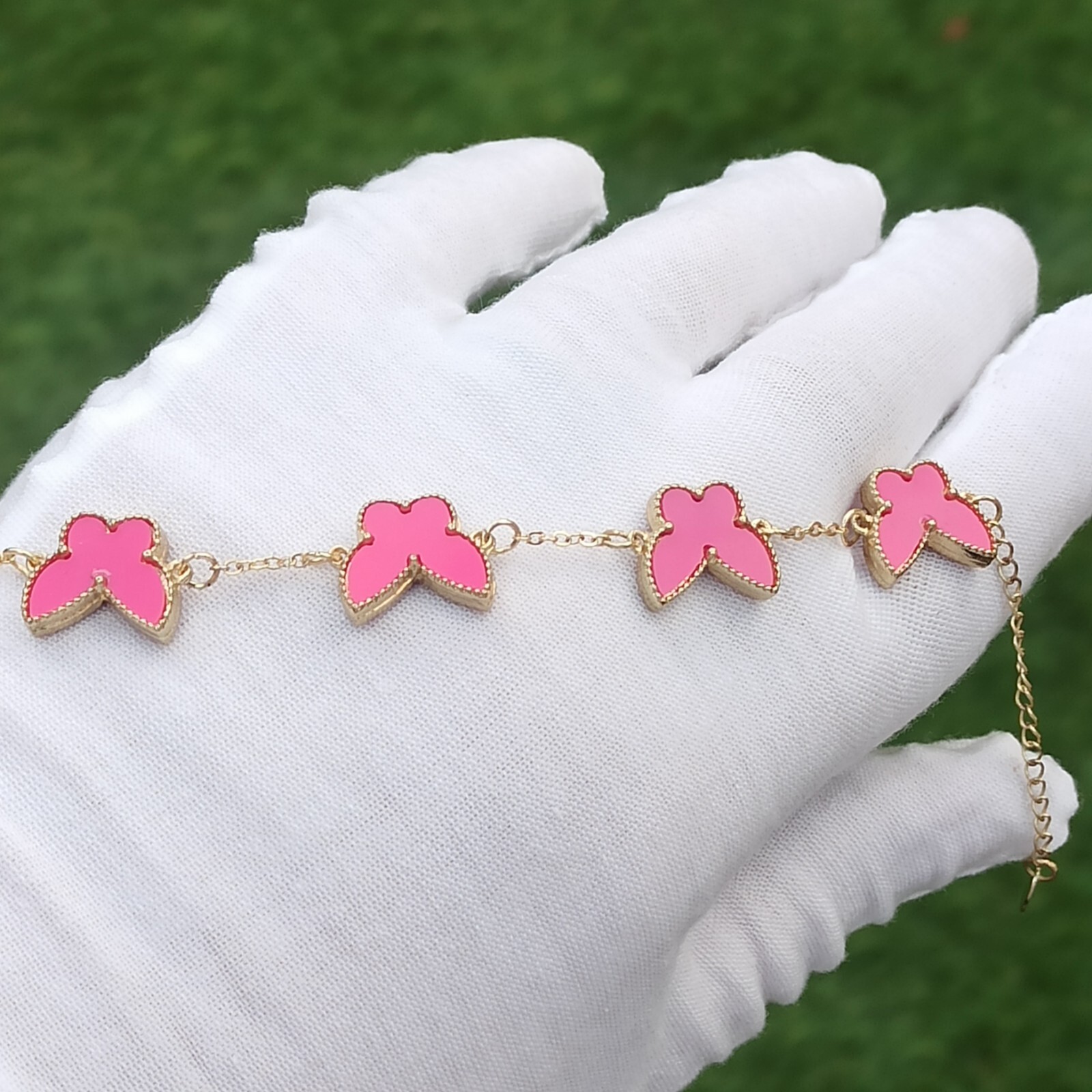 Pink Butterfly Bracelet Signed MINISO Gold Tone Station Girl Teen Gift Modernist