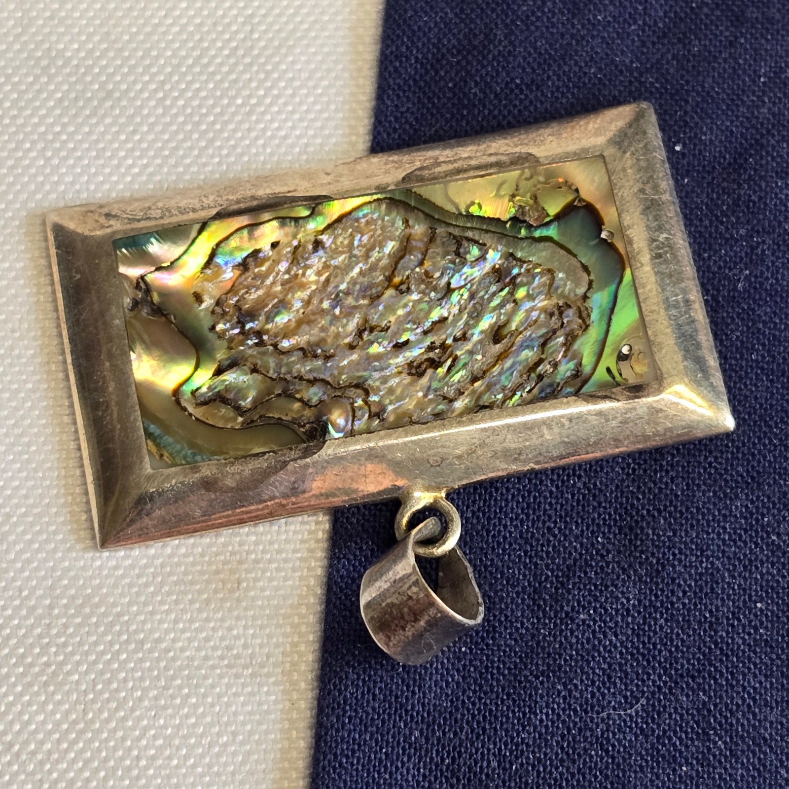 Sterling Silver Pendant 13.1g Fine Jewelry Abalone Look Charm *READ*