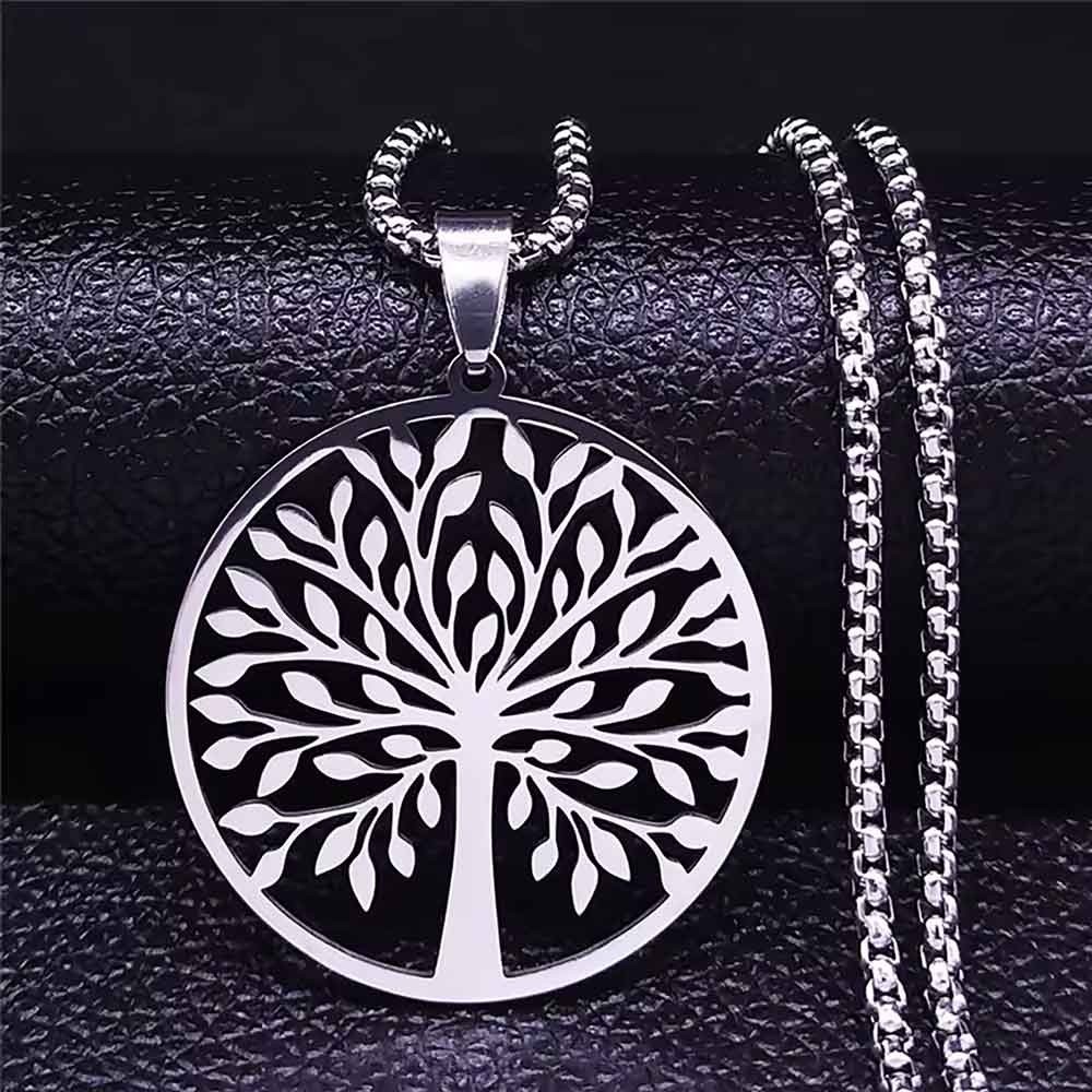 Tree of Life Stainless Steel Pendant Chain Necklace Silver Gold Color Women Men