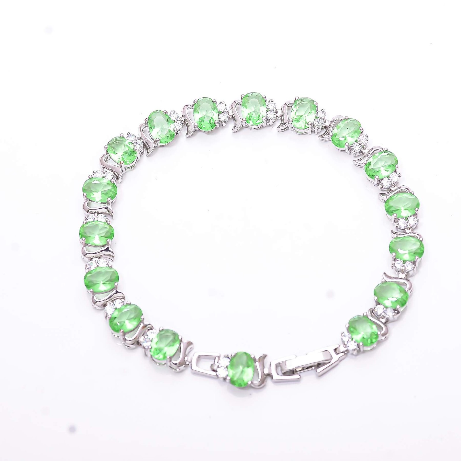 Green Amethyst & Cubic Zirconia 925 Sterling Silver Tennis Bracelet 7.99″ B17