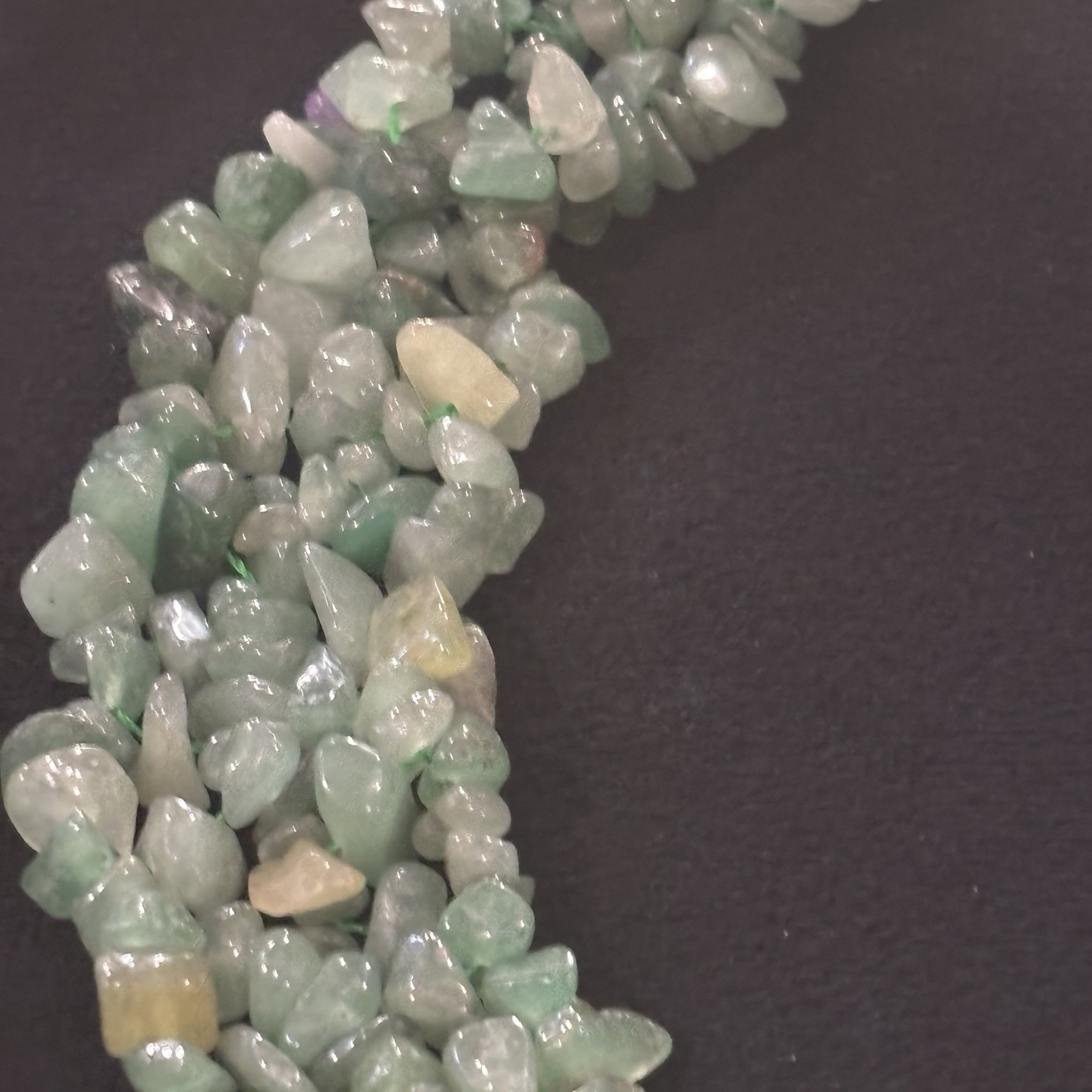 Green Aventurine Chip Necklace Natural Stone 5 Strand Twisted 17” Boho