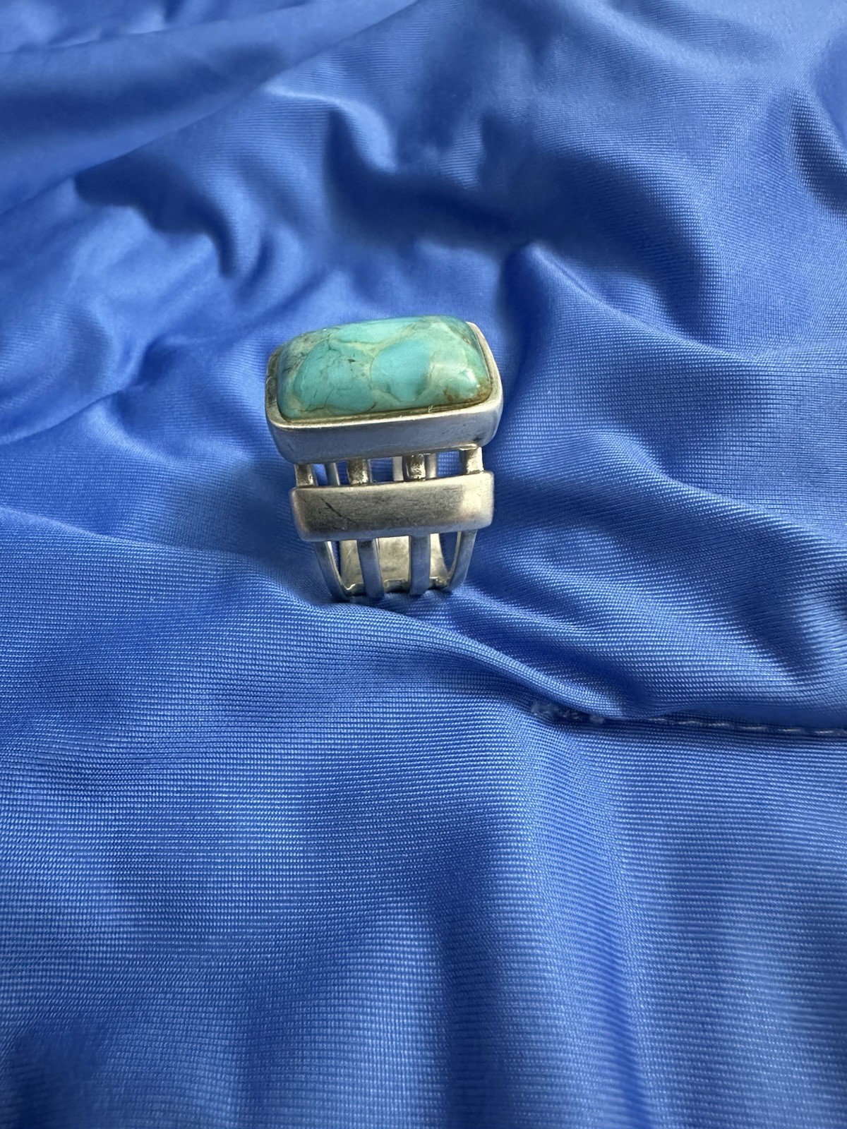 Barse 925 Sterling Silver Cushion Turquoise Bezel Set Band Ring Size 8.25