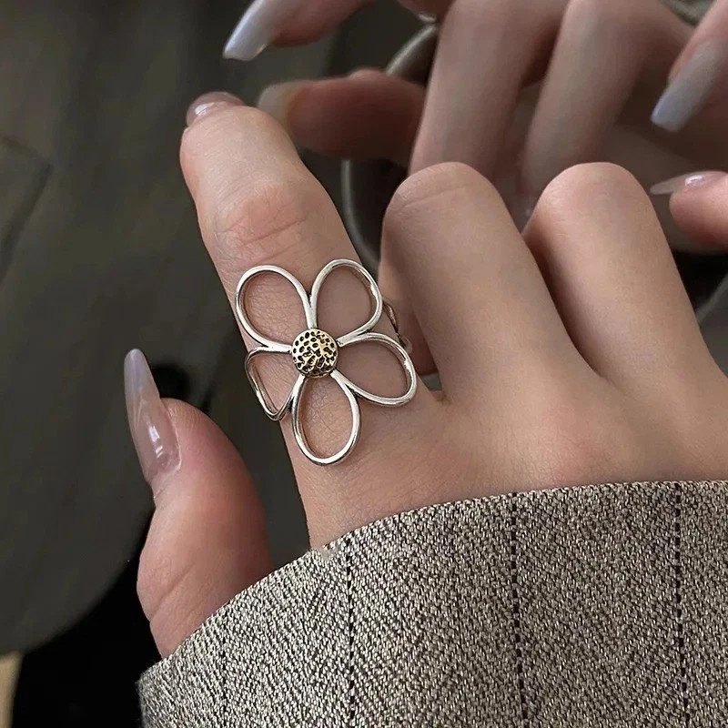 925 Sterling Silver Irregular Zircon Ring Women Adjustable Cocktail Party Band