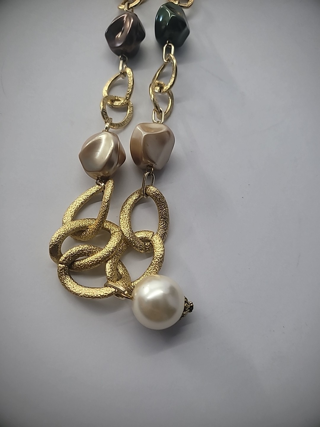 Vintage Necklace Beaded Blue Pink Gold Tone Chain Jewelry Costume
