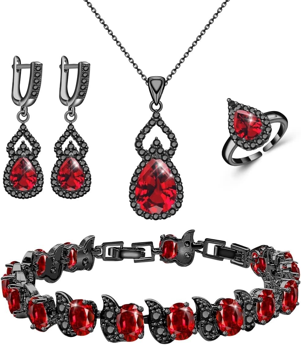 Birthstone Necklace Earrings Bracelet Set