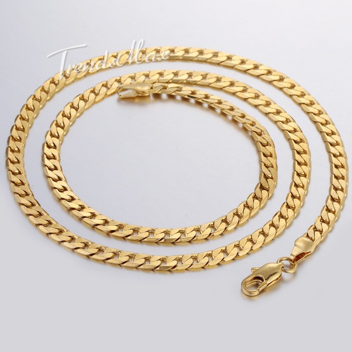 5MM 22INCH Cuban Curb Link Yellow Gold Filled GF Necklace Womens Mens Chain