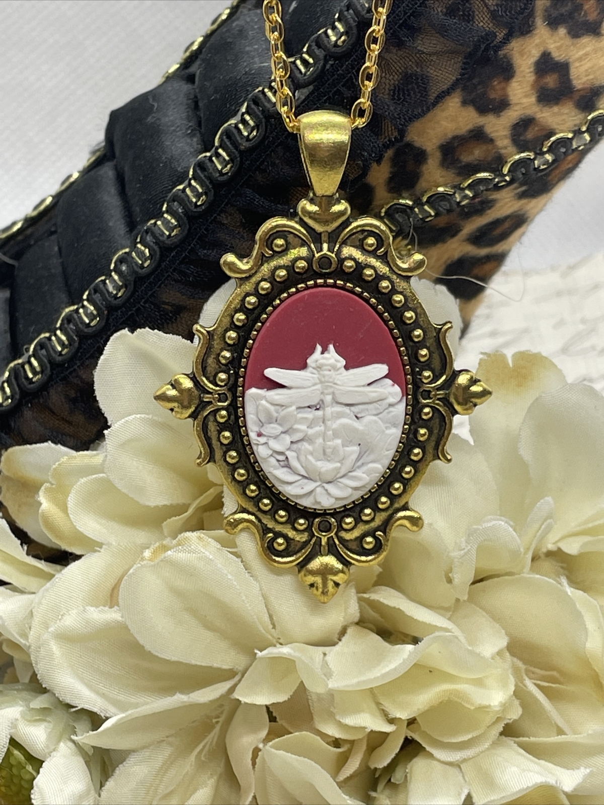 Dragonfly Anniversary Gold Cameo Easter Mother’s Day Birthday wedding Jewelry