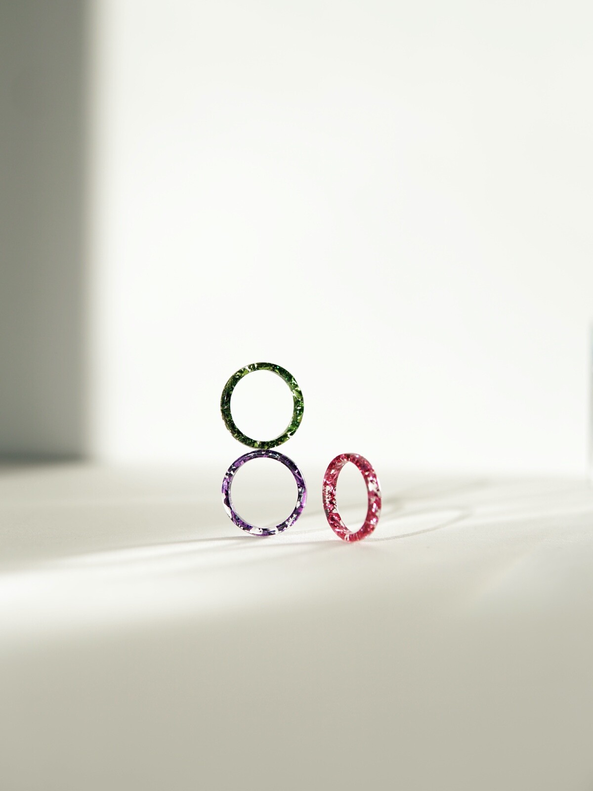 Set of 3 Resin Rings With Pink Green Purple Metal Flakes – Mother’s Day Gift