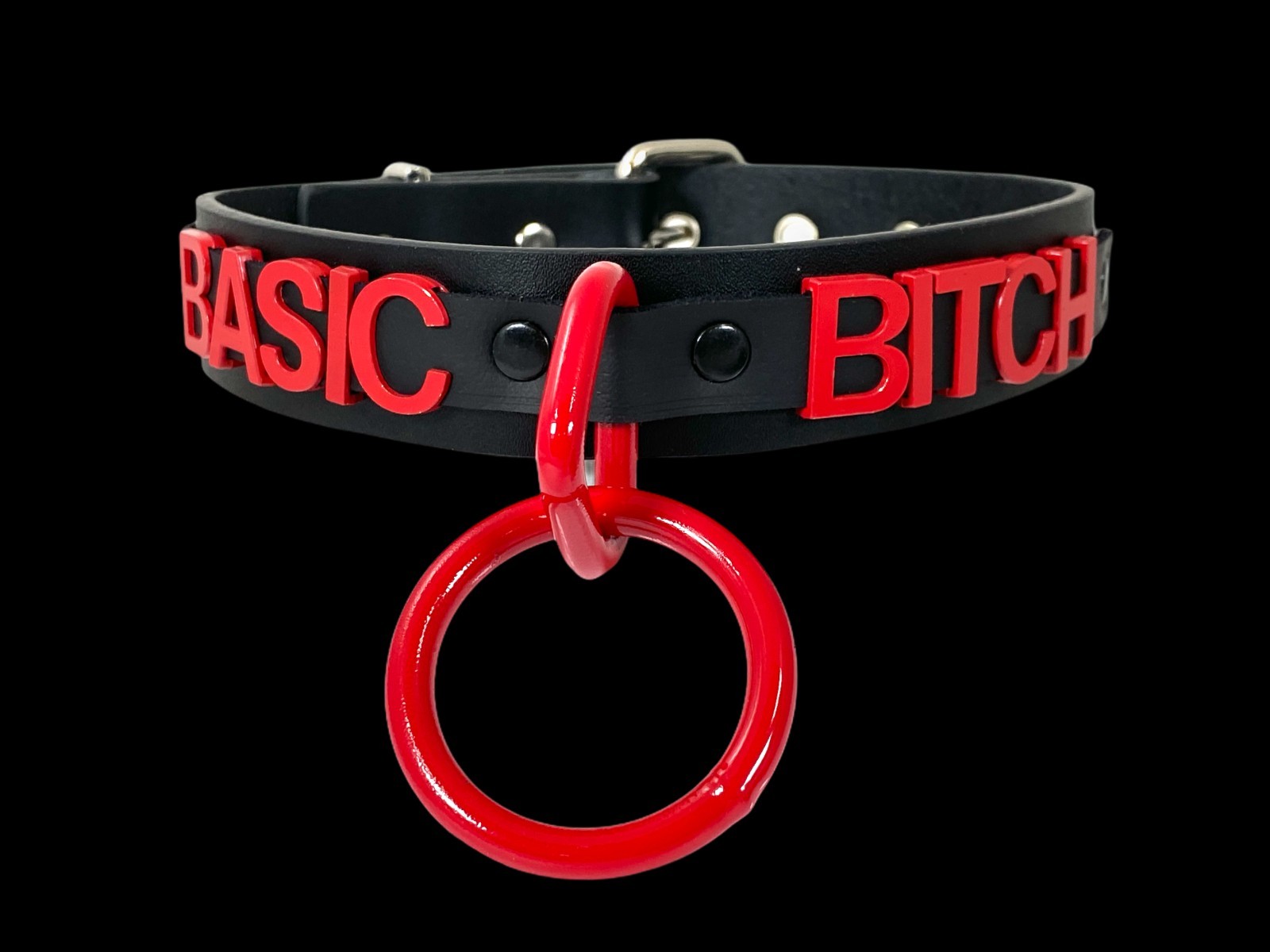 Name Bondage Collar Black O Ring RED Letter Slave Leather BDSM Slut Choker