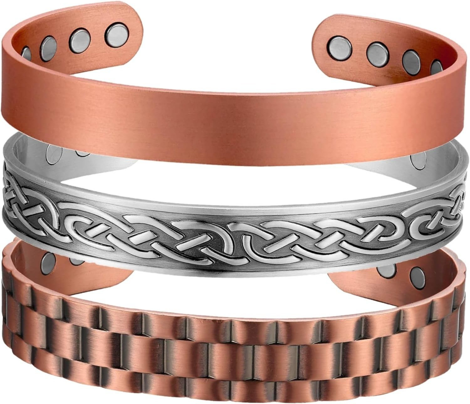 3 Pack Solid Copper Magnetic Bracelets Arthritis Pain Therapy Cuff Set