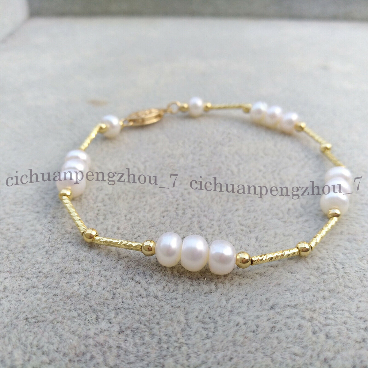 Natural White Rondelle Freshwater Pearl Bangle Bracelet 7.5-8 inch 7-10mm
