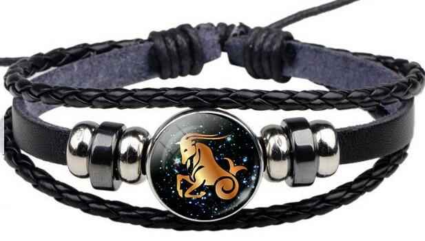 12 Signs Zodiac Horoscope Astrology Spiritual Magic Leather Bracelet Wristband