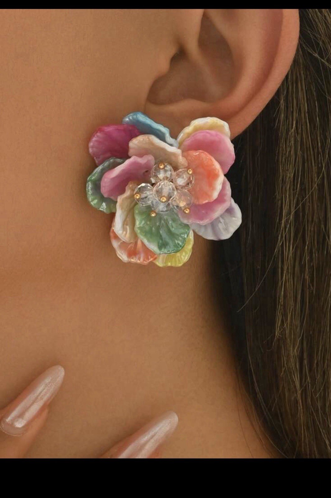Multicolor Floral Resin Dangle/Drop Earrings Round Shape No Stone