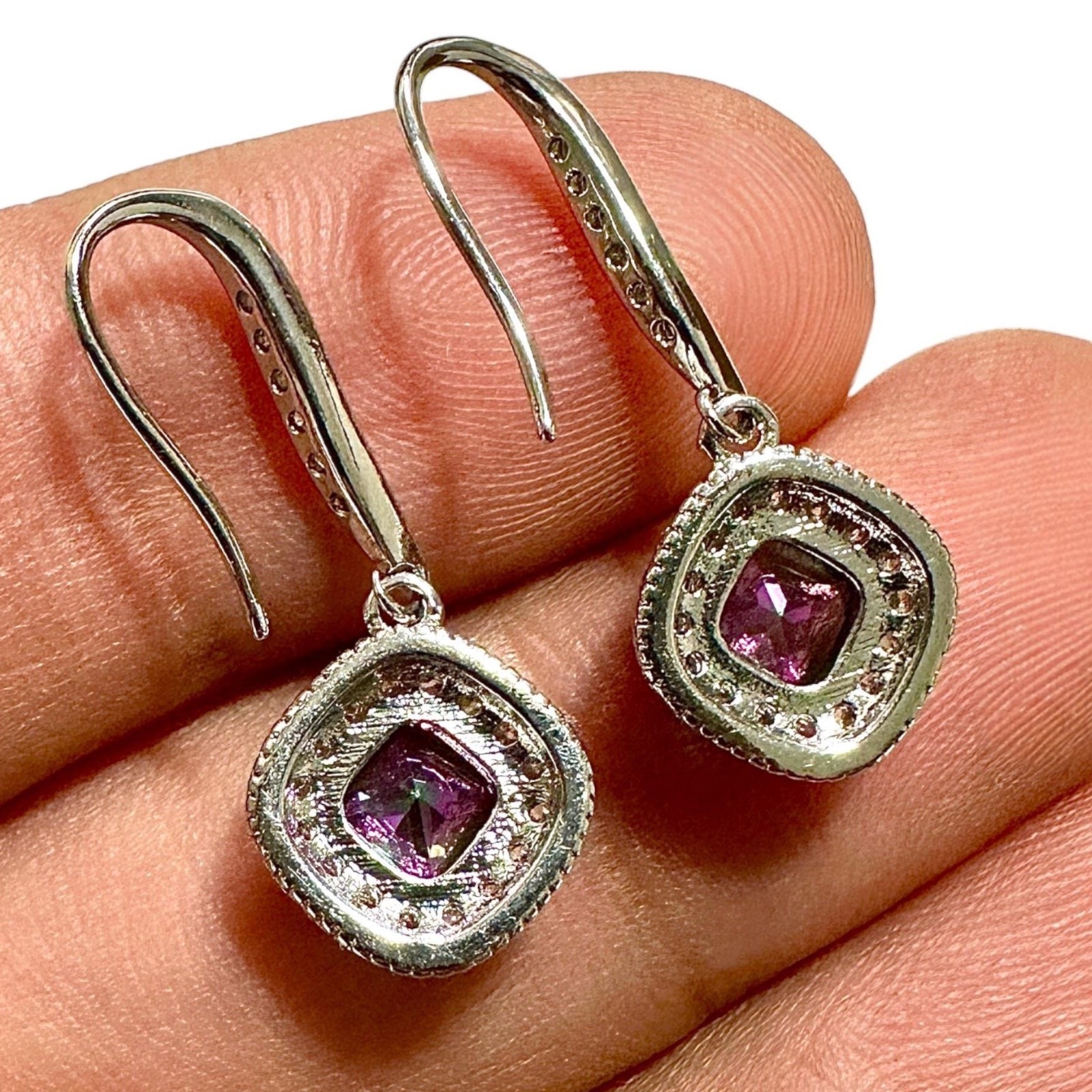 Mystic Topaz CZ Earrings 6mm Silver Plated 35mm Rainbow Dangle Drops