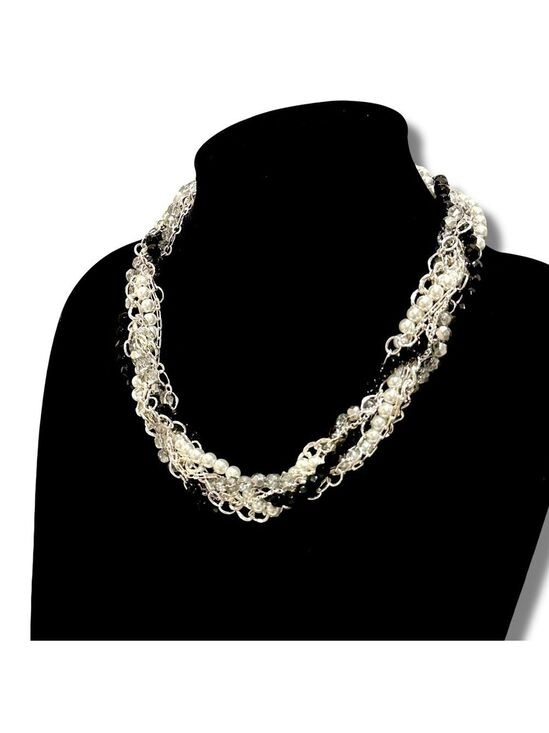 White House Black Market Multi-Strand Twisted Pearl, Black Bead & Crystal NWT