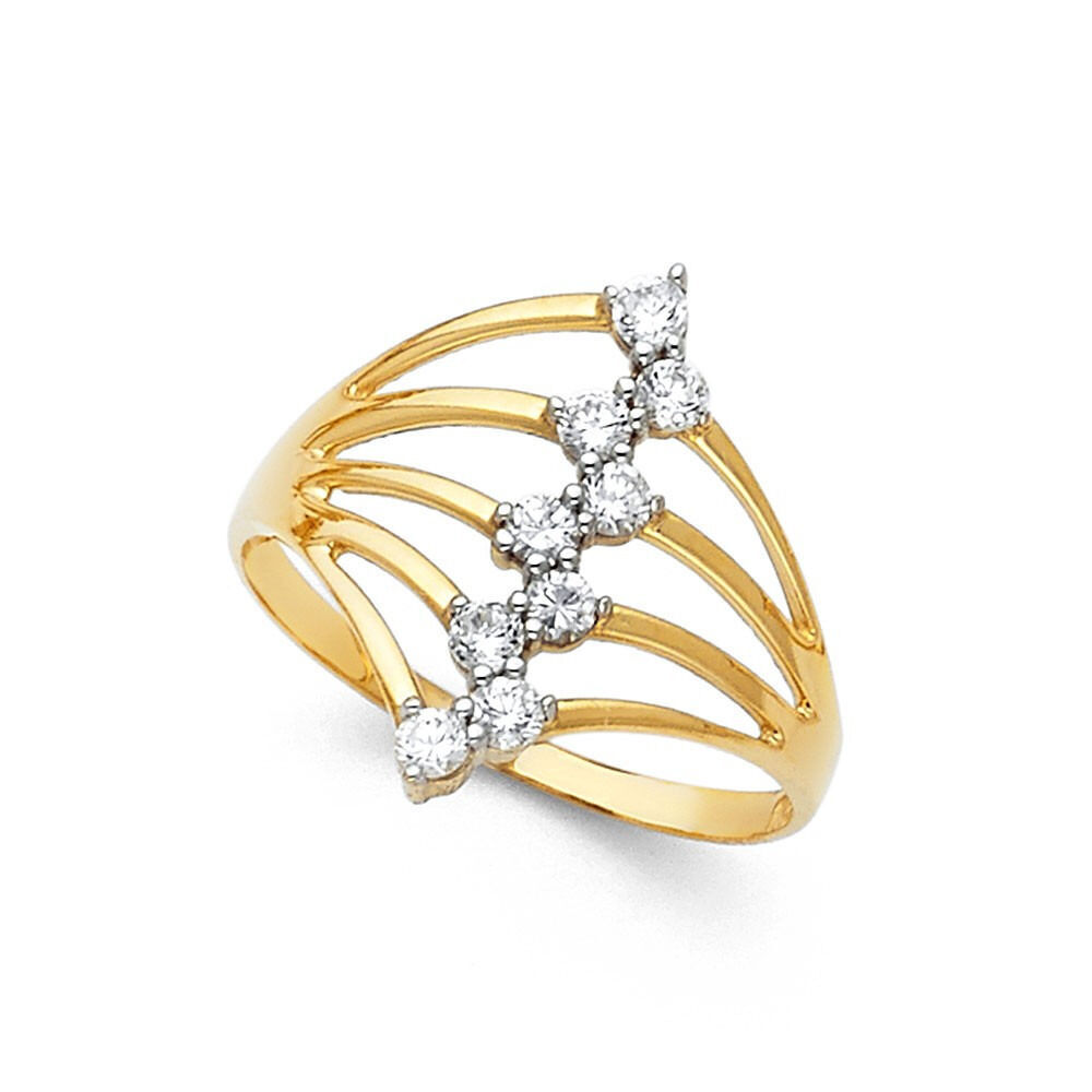 14K Yellow Gold Simulated Diamond Seven Days Ring Anillo de Oro Semanario
