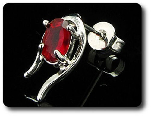 Earrings Ruby 0 3/32×0 9/32in Gold Plated White 18 Krgp