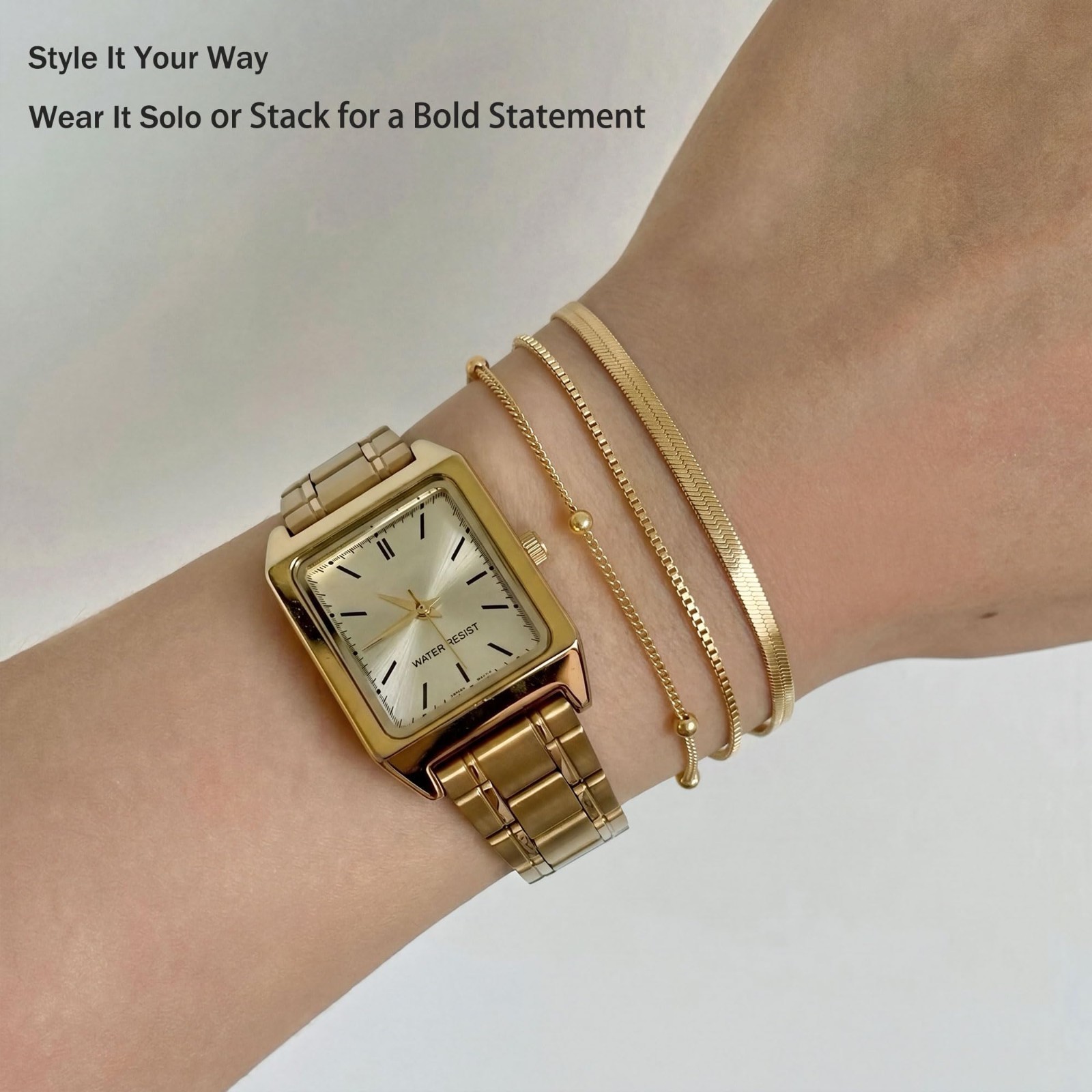 Gold Bracelets for Women – Waterproof 14K Plated Minimalist Stackable Jewelry Se