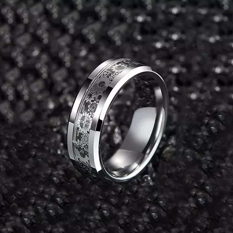 Steampunk Style Ring Stainless Steel Gear Wheel Tension Band Rock Men Jewelry