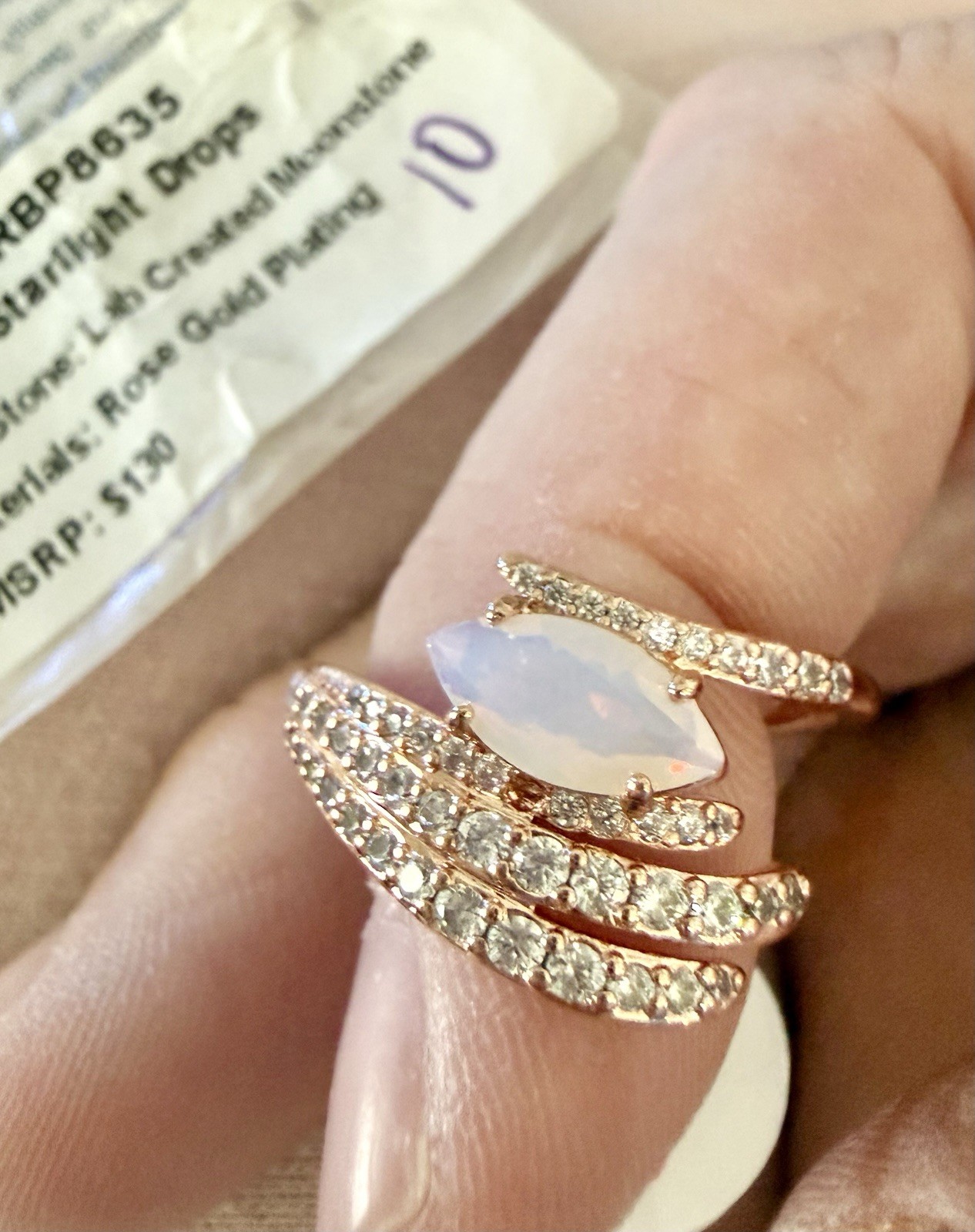 RBP8635 Starlight Drops, Moonstone Rose Gold Plating Ring Sz 10, I BUNDLE!!