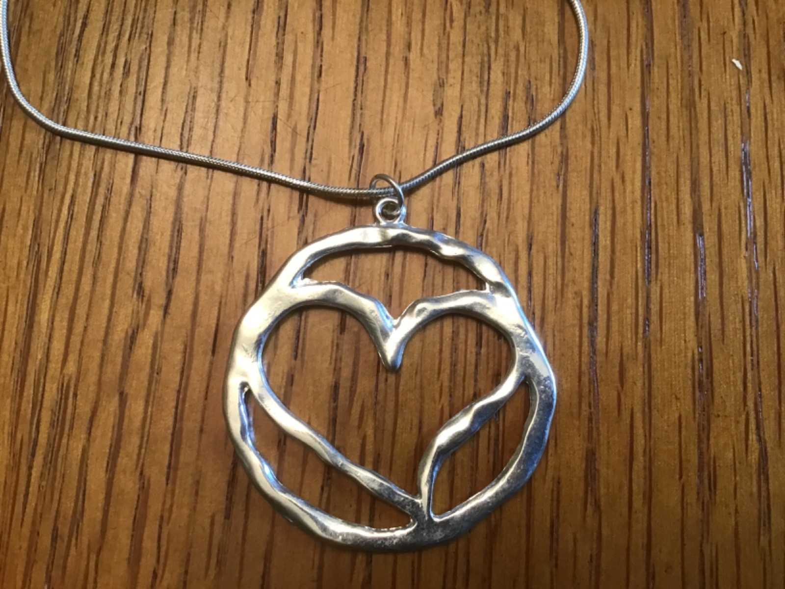 Heart Necklace Stainless Chain New Pendant Open Love Abstract Hammered Look