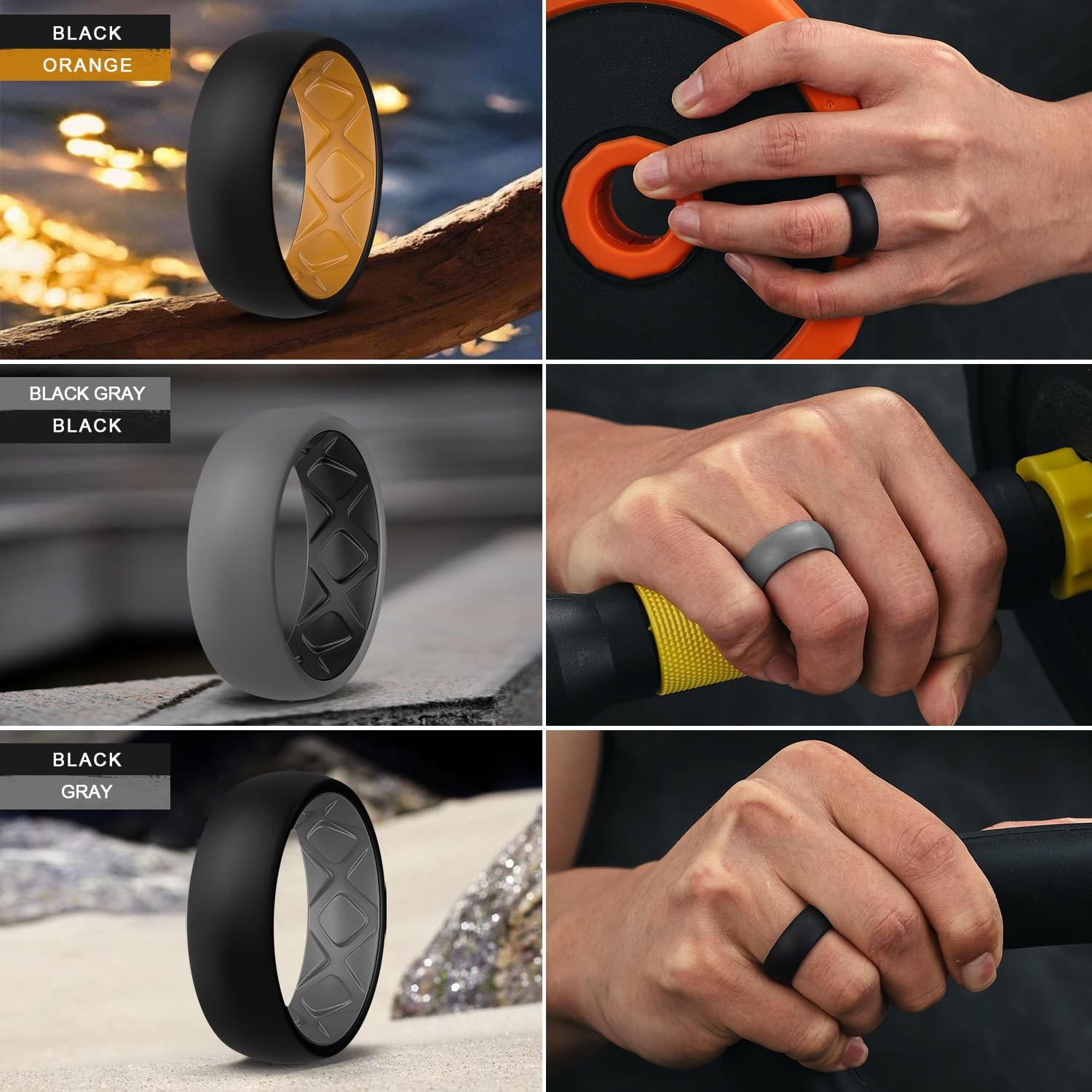 Egnaro Silicone Ring Men 1/4/5/6/7 Multipack of Breathable Mens Silicone Rubber