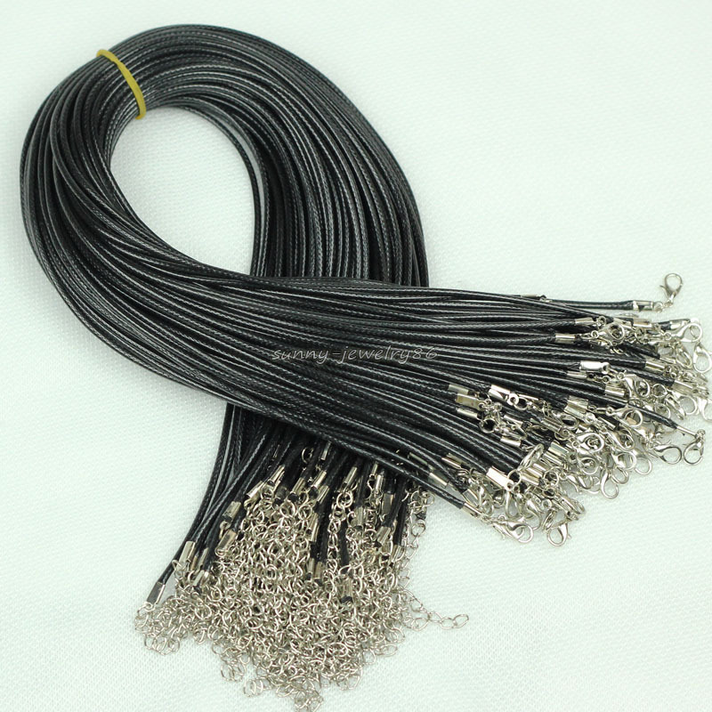 10/20/50pcs Black Waxed Cotton Necklace Cords 1.5mm/2mm 18″ For Pendant Necklace