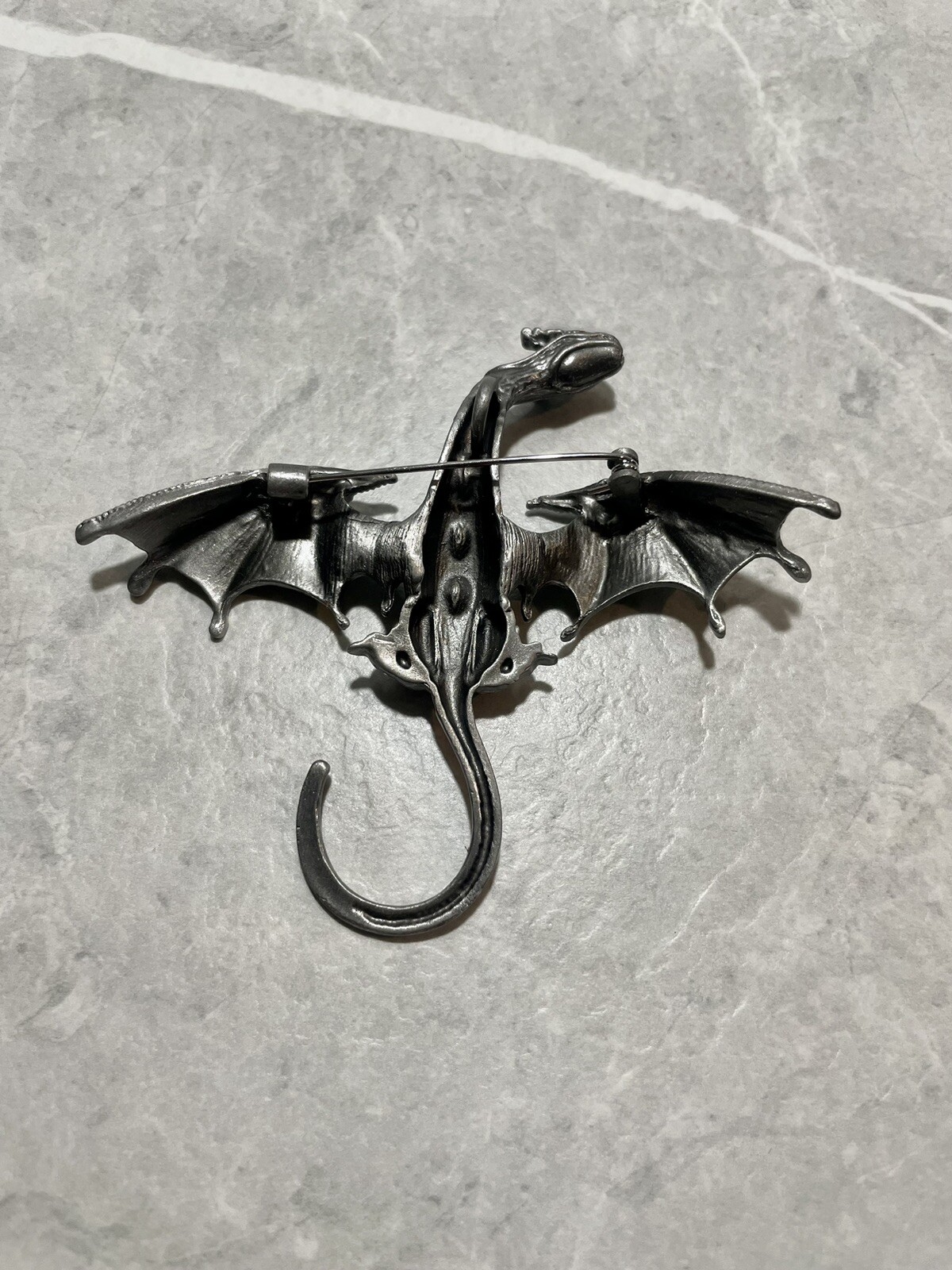 PEWTER GREY MYTHICAL DRAGON NEW BROOCH PIN GOT ANIMAL BROOCHES 7cm Badge