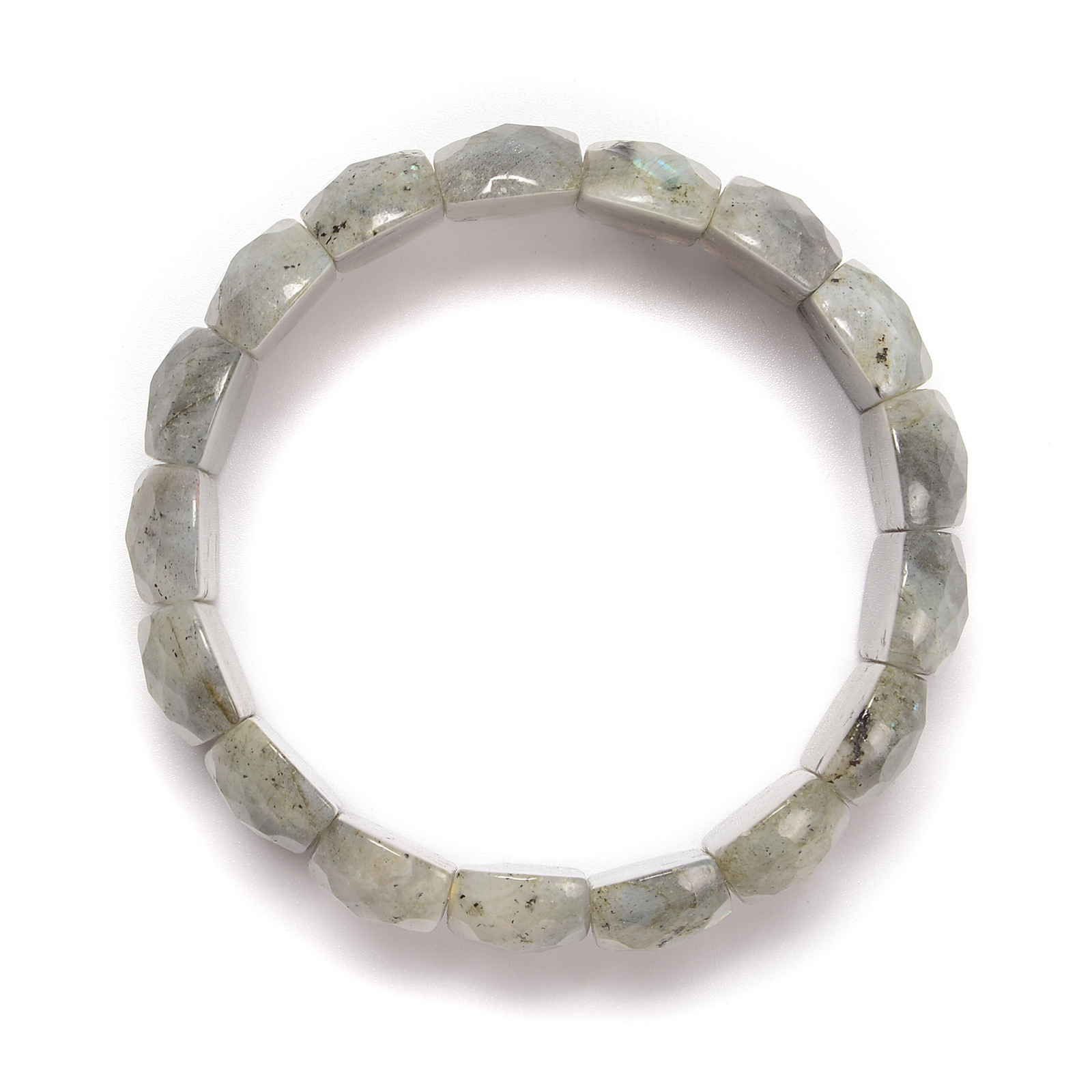 Labradorite Faceted Rectangle Beaded Elastic Bracelet Beads 12x20mm 7.5” Length