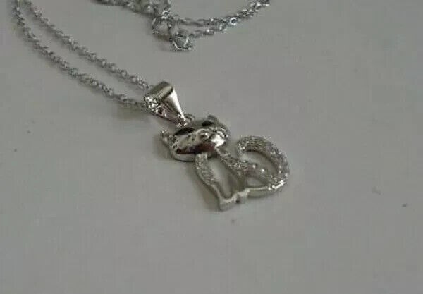 Round Cut Simulated Diamond Stunning Cat Charm Pendant In 14K White Gold Plated